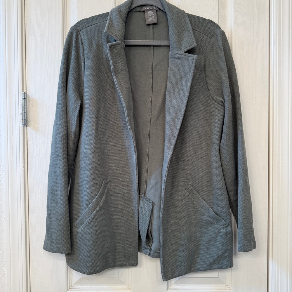 Matty M | Women's Size Large| Open-Front Blazer Cardigan Jacket | Green Gray